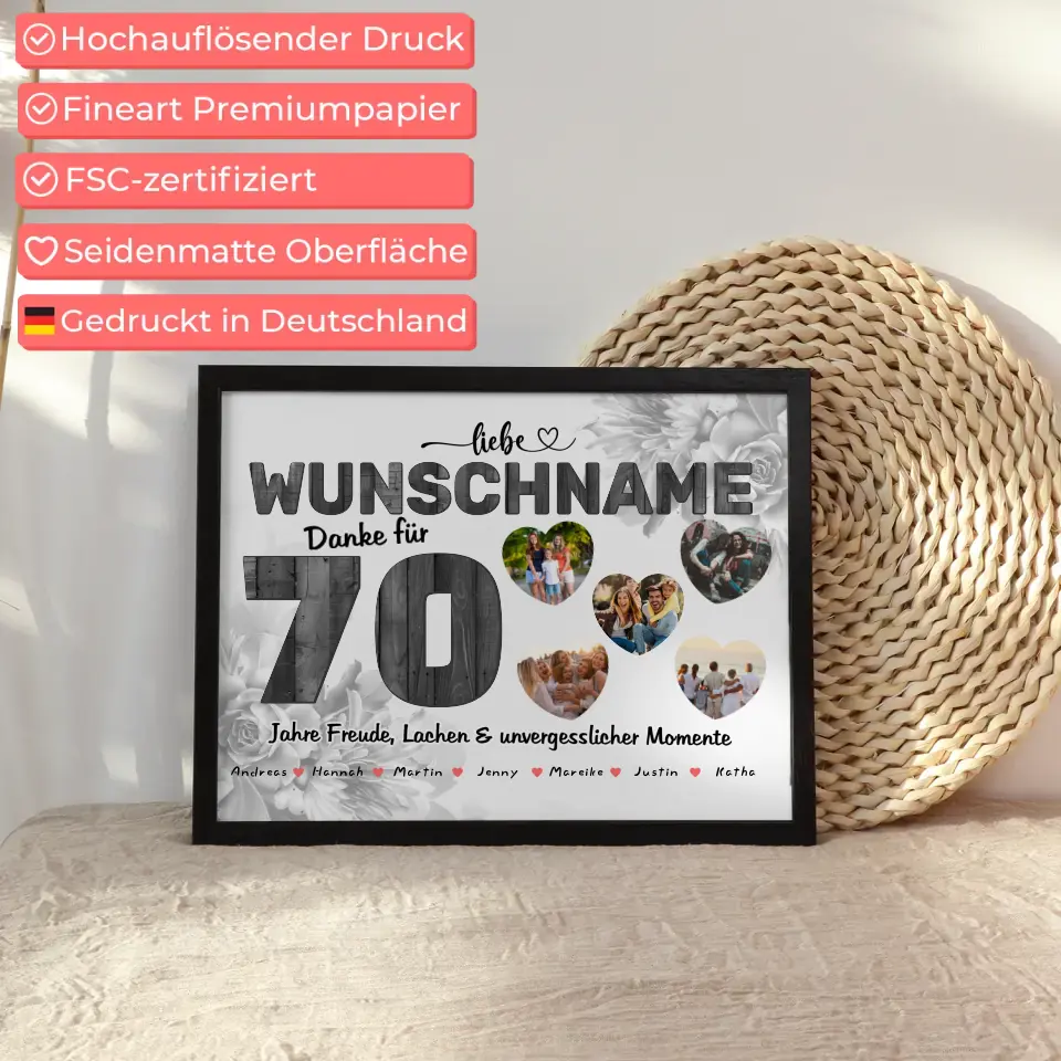 70 Geburstag Patentante Poster personalisiert mit Wunschname 5 Fotos