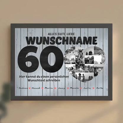 Personalisiertes Herzen Poster 60 Geburstag für Mama Wunschtext