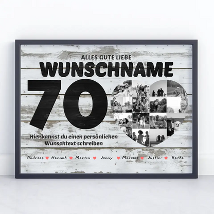 Poster mit Wunschname 70 Geburstag 14 Fotos Bis zu 15 Namen Geschenkidee