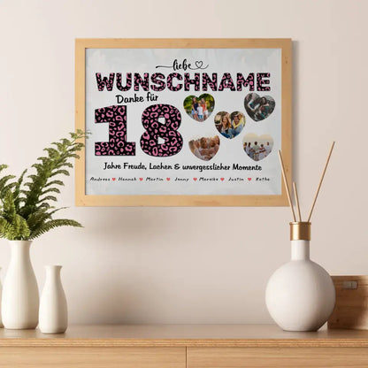 Geschenk Poster personalisiert 18 Geburstag Leo Look Pink Wunschname