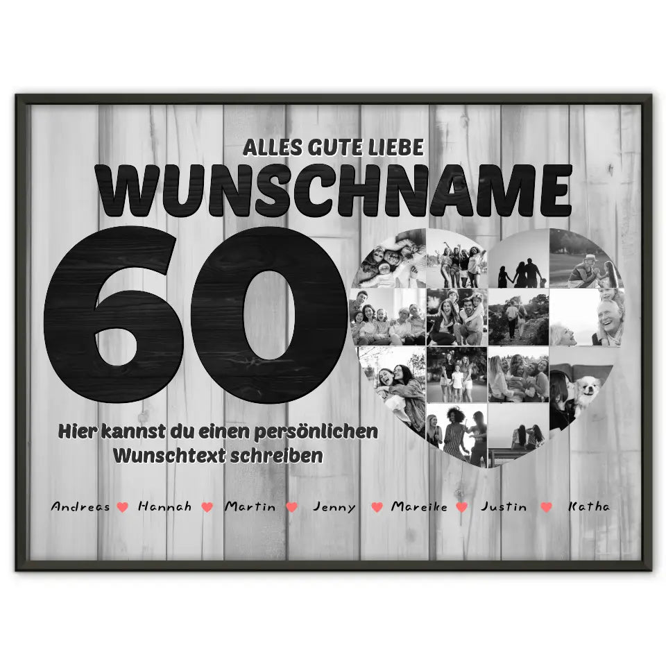 Geschenk Poster personalisiert 60 Geburstag Mit Namen Schwarz Weiß