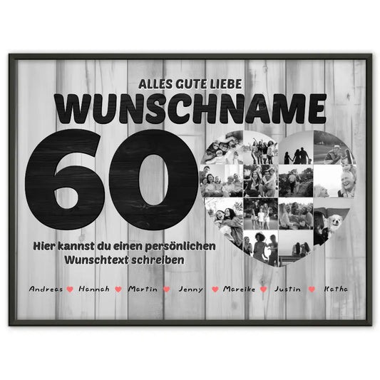 Geschenk Poster personalisiert 60 Geburstag Mit Namen Schwarz Weiß