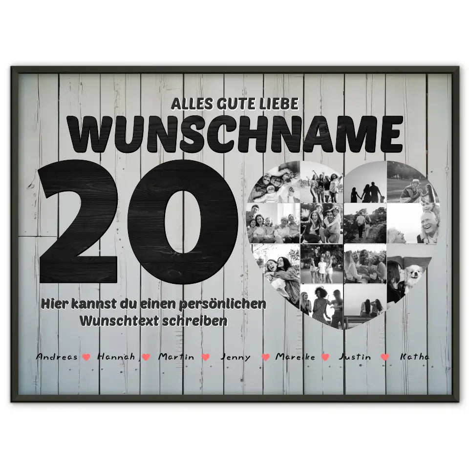 Fotocollage zum 20 Geburstag für Patentante mit 14 Fotos