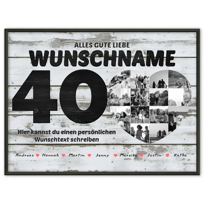 Personalisiertes Geburtstagsposter Bis 15 Namen für Tante 40 Geburstag