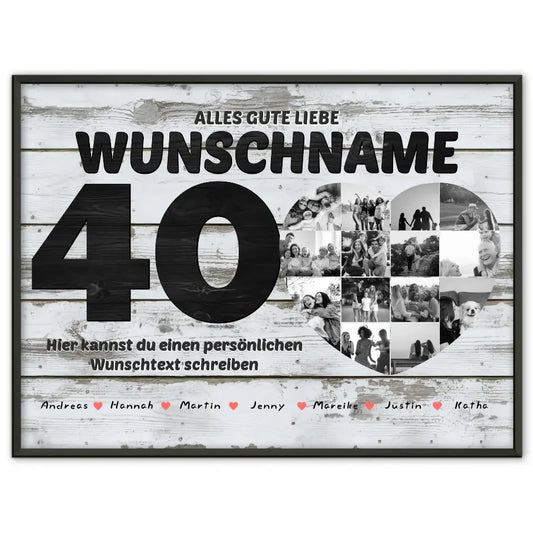 Personalisiertes Geburtstagsposter Bis 15 Namen für Tante 40 Geburstag