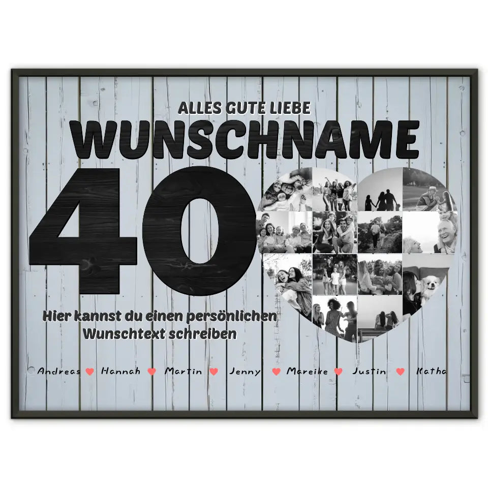Fotocollage personalisiert Black & White 40 Geburstag Patentante Poster