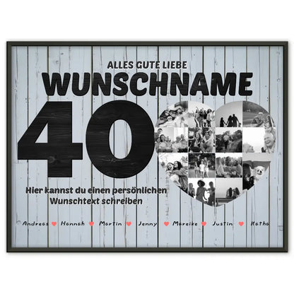 Fotocollage personalisiert Black & White 40 Geburstag Patentante Poster