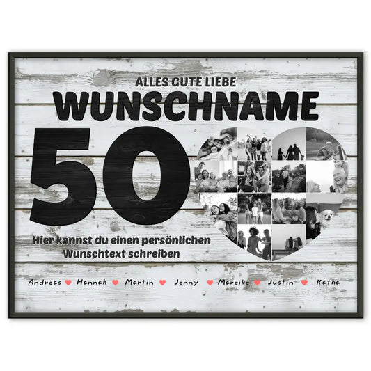 Poster mit Wunschtext zum 50 Geburstag Personalisiert Geschenk mit 14 Fotos