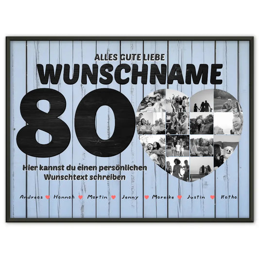 Poster mit Wunschname personalisiert 80 Geburstag Eigener Text