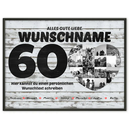 60 Geburstag Fotocollage mit Wunschtext und Bis 15 Namen