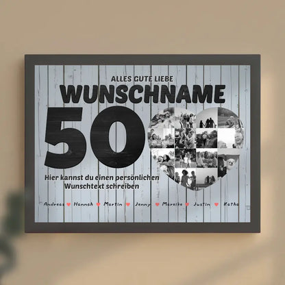 Geschenk Poster personalisiert 50 Geburstag Bis 15 Namen Schwarz Weiß