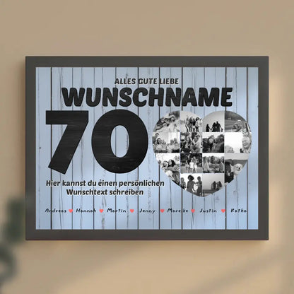 Poster mit Wunschtext zum 70 Geburstag Personalisiert Geschenk mit 14 Fotos