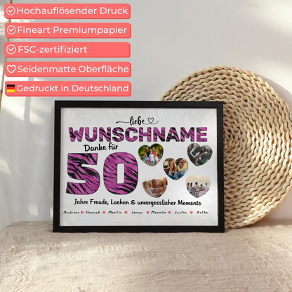 Poster mit 5 Fotos personalisiert 50 Geburstag Personalisiert