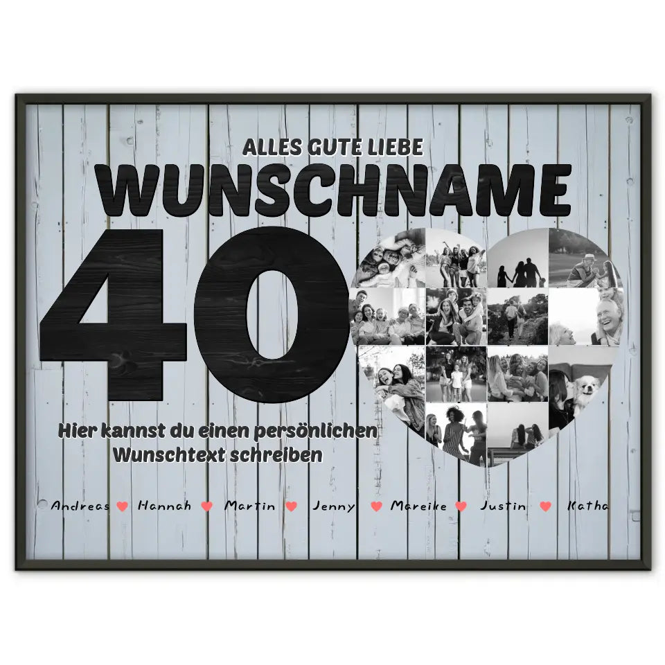 Geschenk Poster personalisiert 40 Geburstag Bis 15 Namen für Schwester