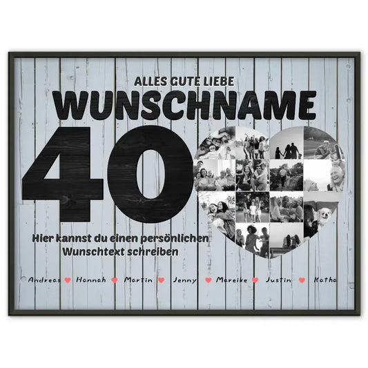 Geschenk Poster personalisiert 40 Geburstag Bis 15 Namen für Schwester