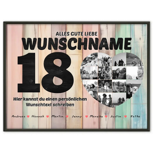 Schwester 18 Geburstag Fotocollage als Personalisiertes Poster Bis 15 Namen