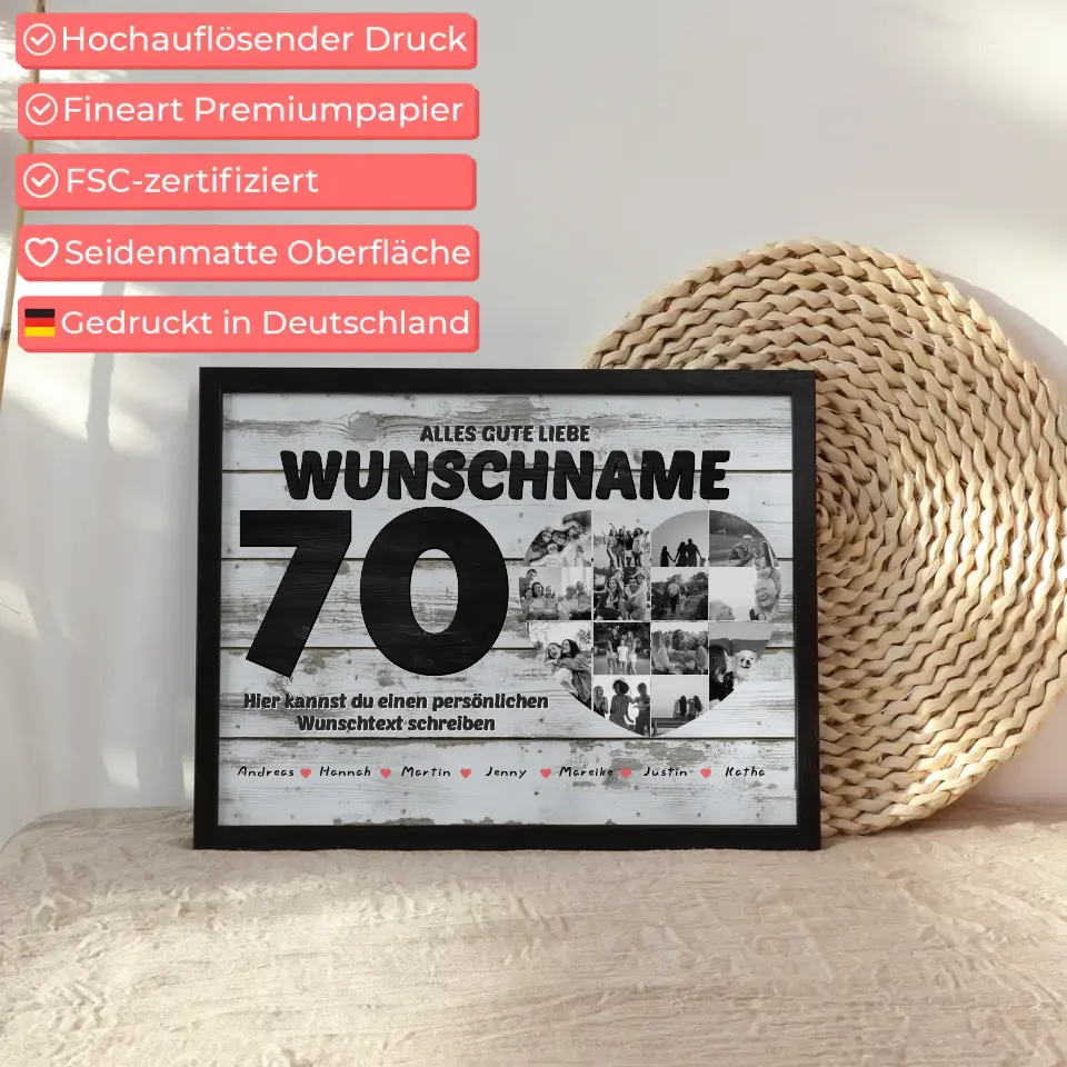 Poster mit Wunschname 70 Geburstag 14 Fotos Bis zu 15 Namen Geschenkidee