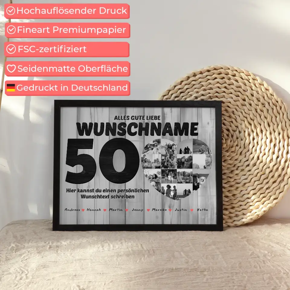 Personalisiertes Fotocollage Oma zum 50 Geburstag Holz Look