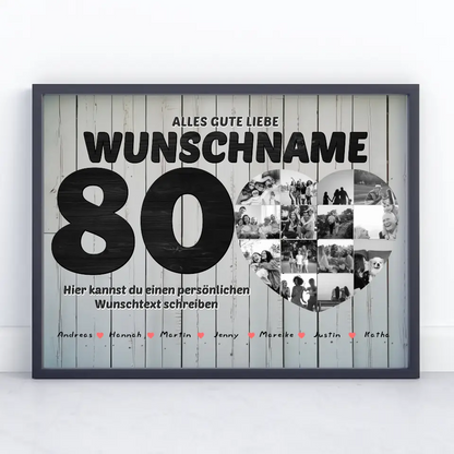 80 Geburstag Fotocollage mit Wunschtext und Bis 15 Namen