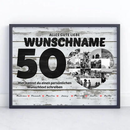 Poster mit Wunschtext zum 50 Geburstag Personalisiert Geschenk mit 14 Fotos