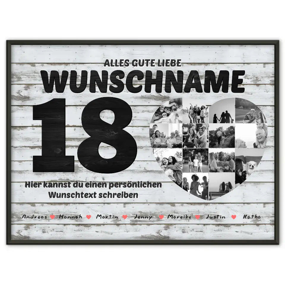 Fotocollage zum 18 Geburstag für Beste Freundin mit 14 Fotos Holz Look