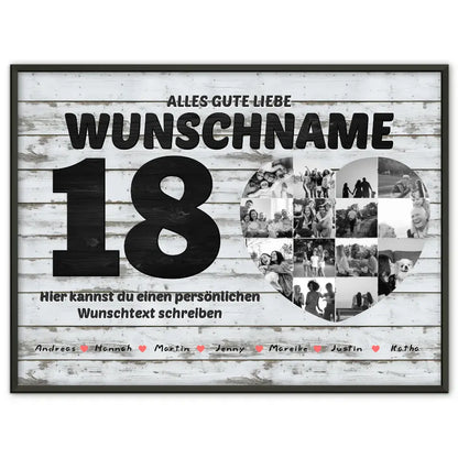 Fotocollage zum 18 Geburstag für Beste Freundin mit 14 Fotos Holz Look