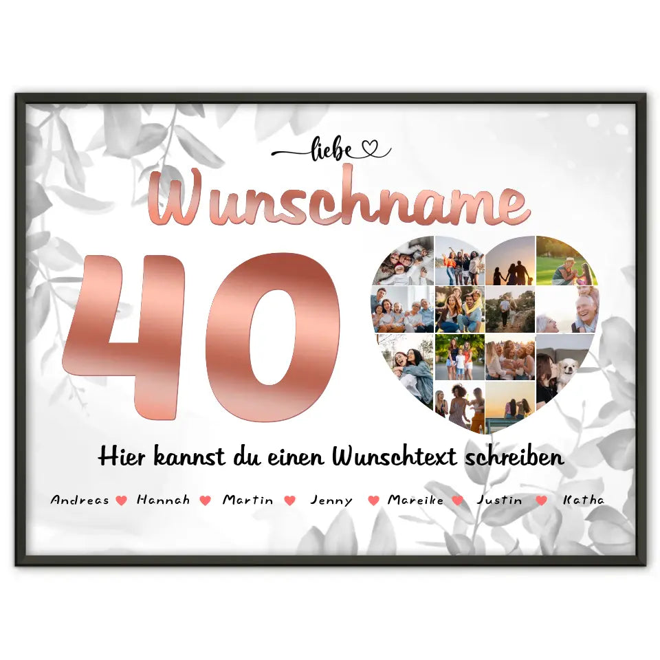 Mama 40 Geburstag Fotocollage als Personalisiertes Poster Bis zu 15 Namen