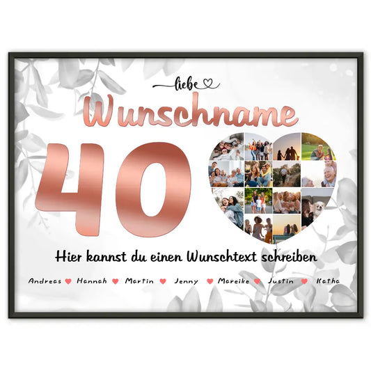 Mama 40 Geburstag Fotocollage als Personalisiertes Poster Bis zu 15 Namen