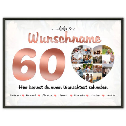 Personalisiertes Mama Poster 60 Geburstag Bis zu 15 Namen Fotocollage Schwarz Weiß