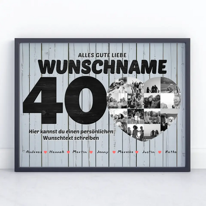 Geschenk Poster personalisiert 40 Geburstag Bis 15 Namen für Schwester