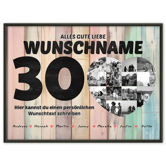 Fotocollage personalisiert Black & White 30 Geburstag Beste Freundin Poster