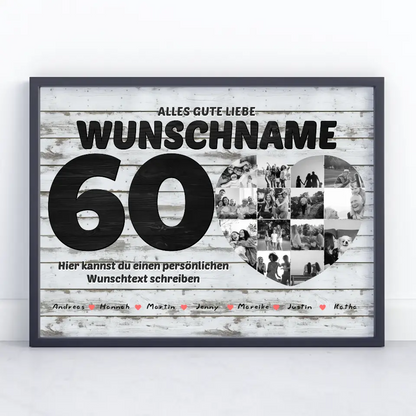 60 Geburstag Fotocollage mit Wunschtext und Bis 15 Namen