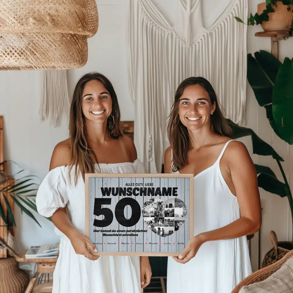 Personalisiertes Herzen Poster 50 Geburstag für Schwester Wunschtext