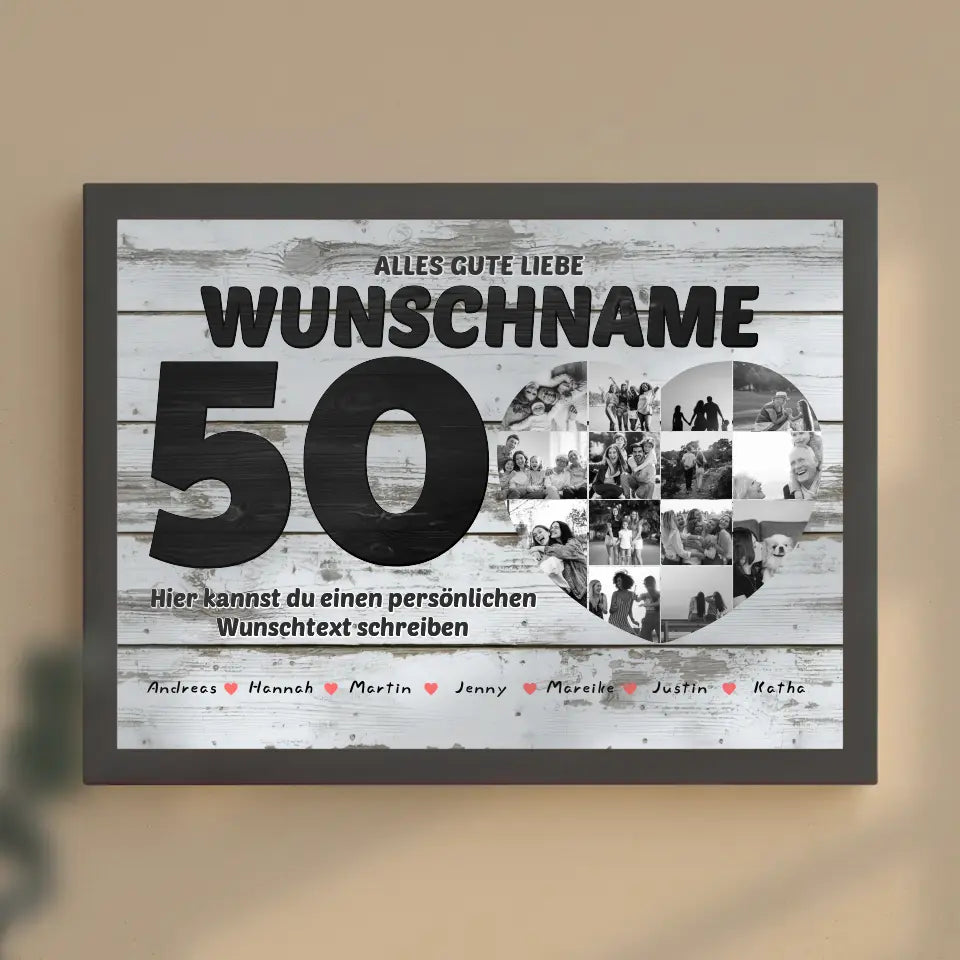 Poster mit Wunschtext zum 50 Geburstag Personalisiert Geschenk mit 14 Fotos