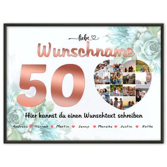 Geburtstagsposter für Oma 50 Geburstag Bis zu 15 Namen Rosefarbener Look