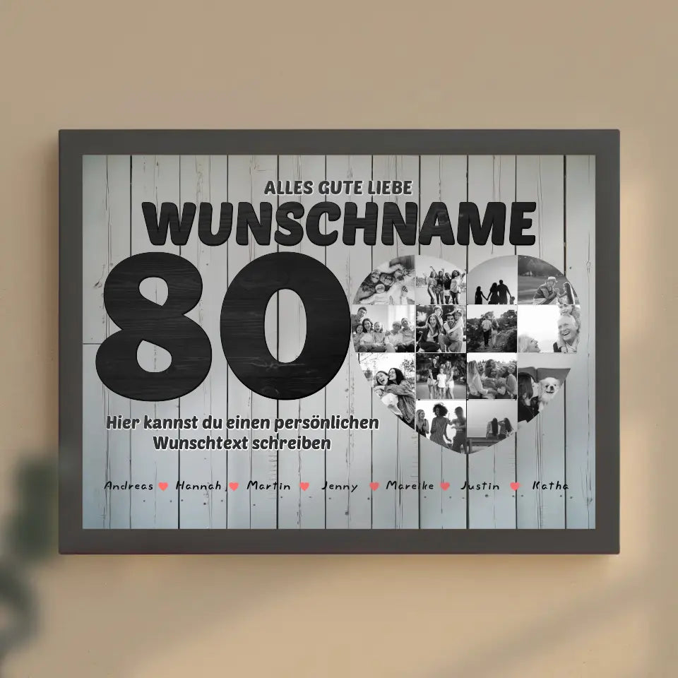 80 Geburstag Fotocollage mit Wunschtext und Bis 15 Namen