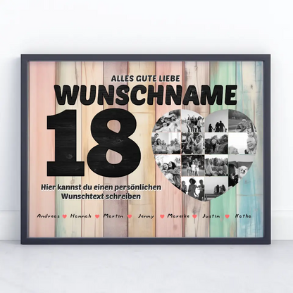 Schwester 18 Geburstag Fotocollage als Personalisiertes Poster Bis 15 Namen