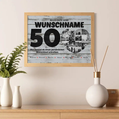 Poster mit Wunschtext zum 50 Geburstag Personalisiert Geschenk mit 14 Fotos