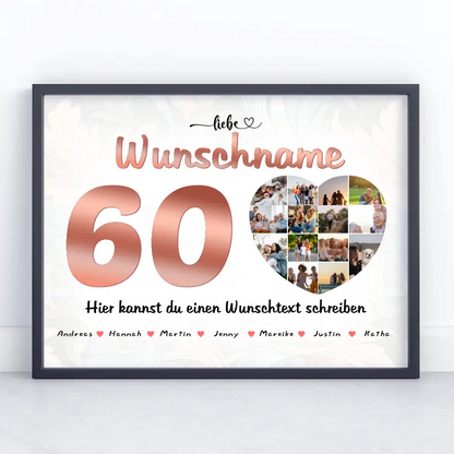 Personalisiertes Mama Poster 60 Geburstag Bis zu 15 Namen Fotocollage Schwarz Weiß