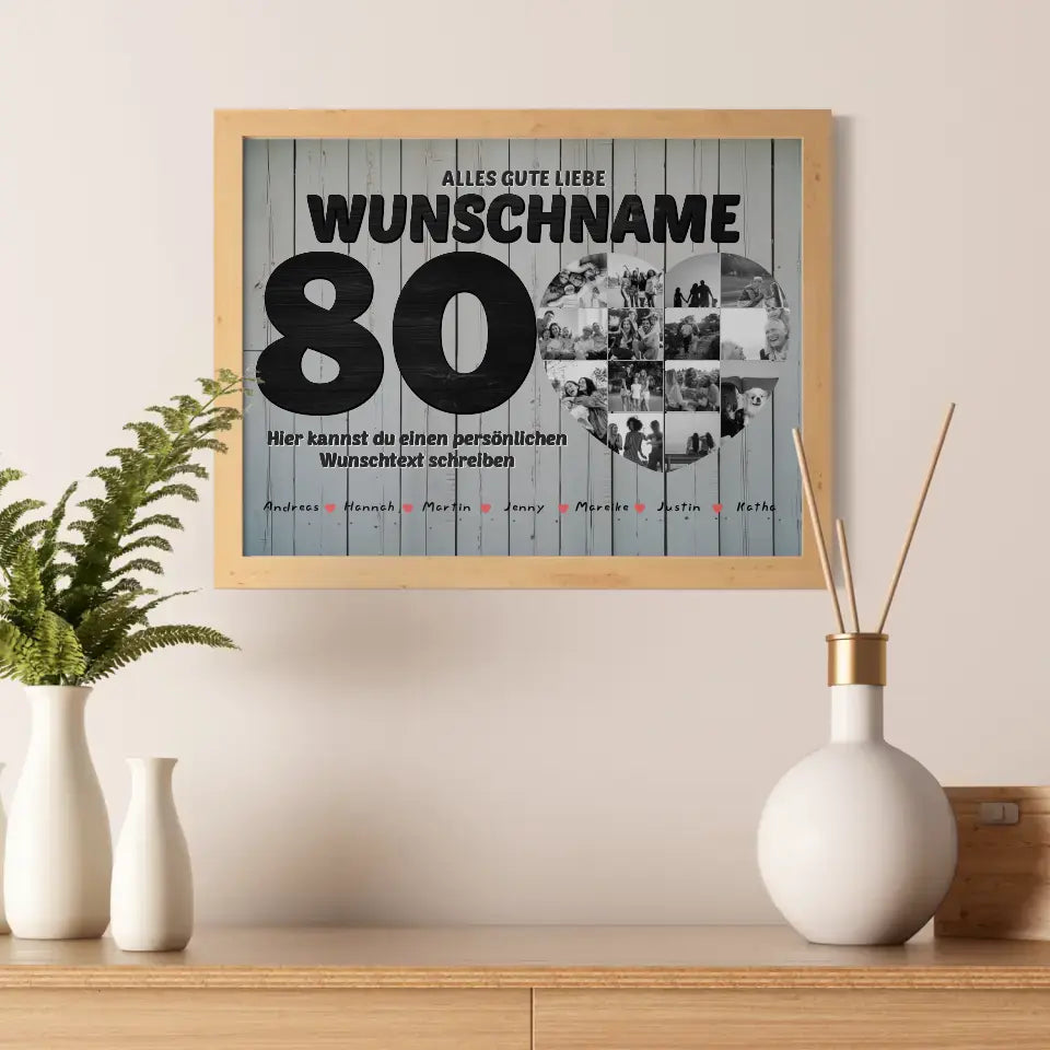 80 Geburstag Fotocollage mit Wunschtext und Bis 15 Namen