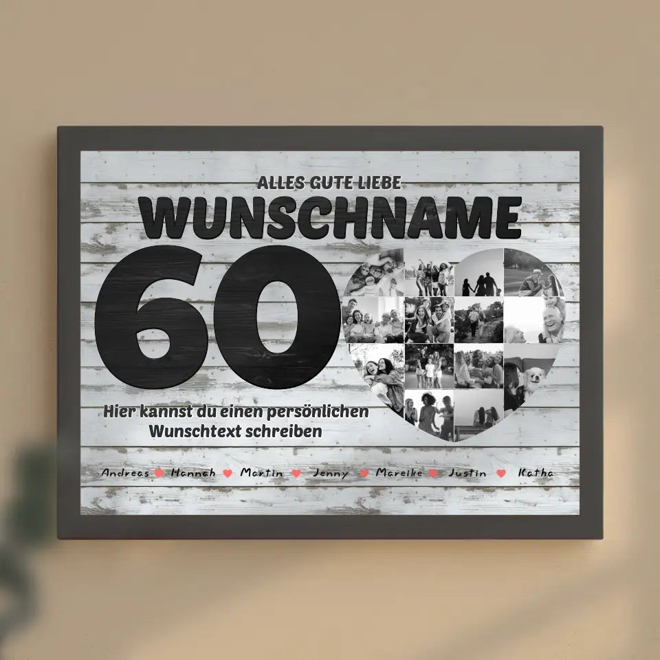 60 Geburstag Fotocollage mit Wunschtext und Bis 15 Namen