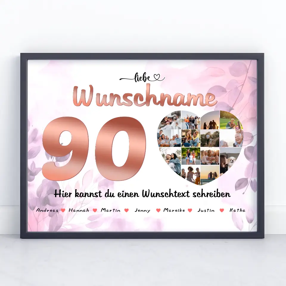 Oma 90 Geburstag Fotocollage als Personalisiertes Poster Bis zu 15 Namen