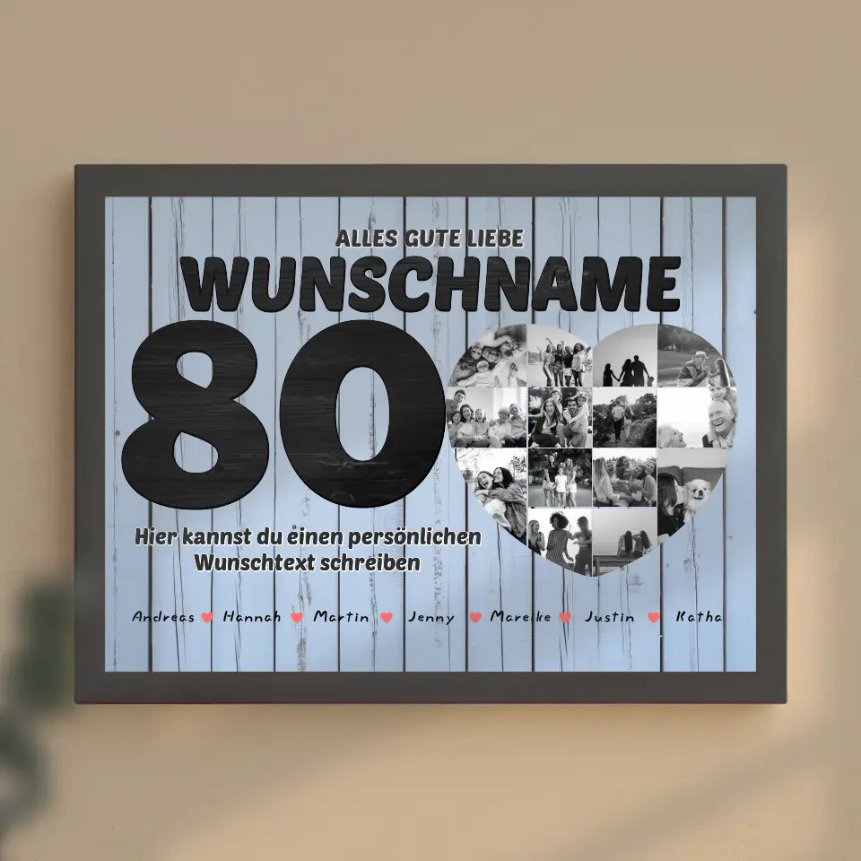 Poster mit Wunschname personalisiert 80 Geburstag Eigener Text