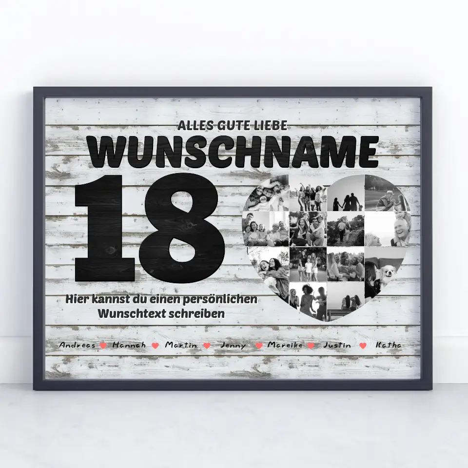 Fotocollage zum 18 Geburstag für Beste Freundin mit 14 Fotos Holz Look