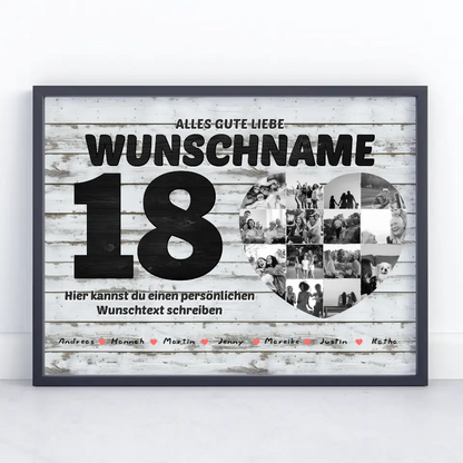 Fotocollage zum 18 Geburstag für Beste Freundin mit 14 Fotos Holz Look