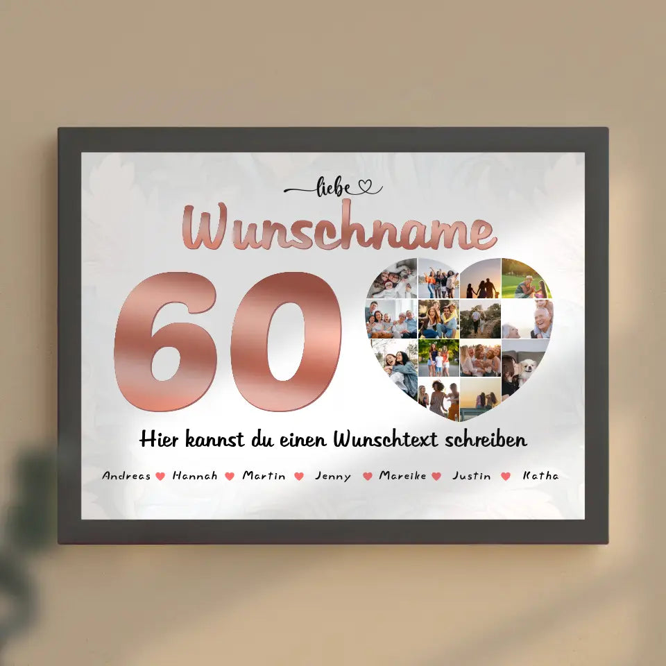 Personalisiertes Mama Poster 60 Geburstag Bis zu 15 Namen Fotocollage Schwarz Weiß