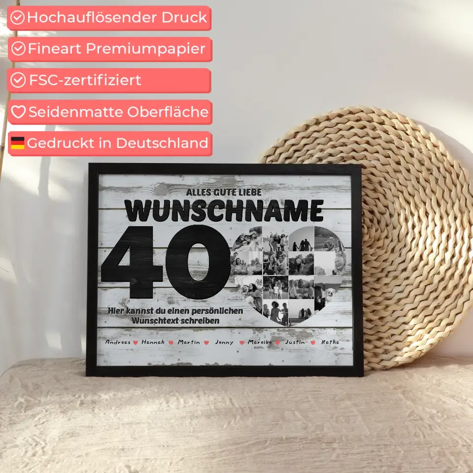 Personalisiertes Geburtstagsposter Bis 15 Namen für Tante 40 Geburstag
