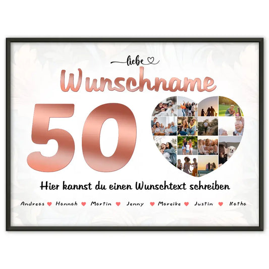 Personalisiertes Tante Poster 50 Geburstag Rose Farbe Eigener Wunschtext