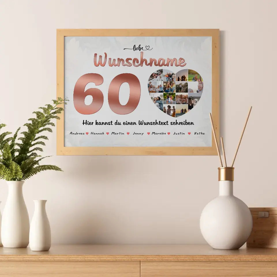 Personalisiertes Mama Poster 60 Geburstag Bis zu 15 Namen Fotocollage Schwarz Weiß