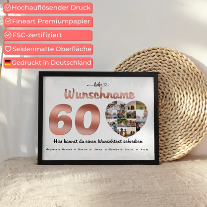 Personalisiertes Mama Poster 60 Geburstag Bis zu 15 Namen Fotocollage Schwarz Weiß